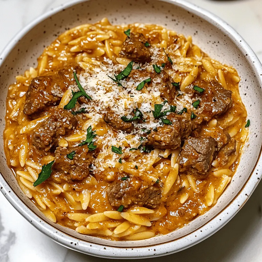 Get ready to enjoy a comforting Beef Orzo dish that combines tender beef and pasta in a rich tomato cream sauce! This delightful meal is perfect for family dinners or cozy nights in. With just a few simple ingredients, you’ll create a hearty and flavorful dish that everyone will love. Save this recipe for your next weeknight dinner or special occasion!