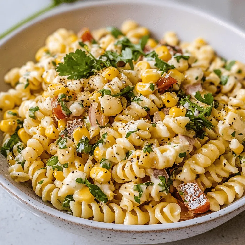 Enjoy a fresh twist on your favorite flavors with this Easy Mexican Street Corn Pasta Salad! Packed with sweet corn, creamy cheese, and a zesty dressing, it's the perfect dish for summer picnics or family barbecues. With only a handful of ingredients, it's quick to whip up. Save this recipe to bring a burst of flavor to your next get-together!