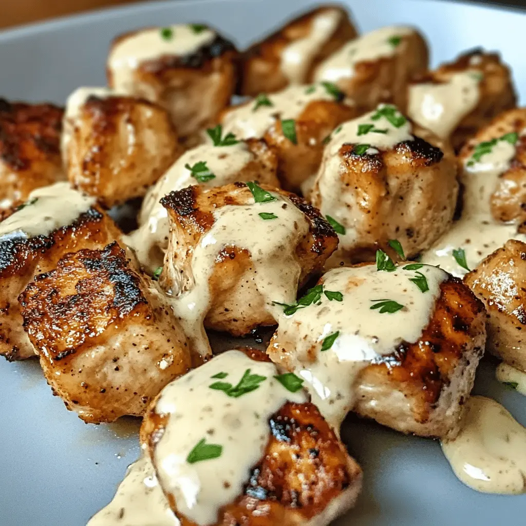 Juicy grilled chicken bites paired with a creamy garlic sauce make for a delightful meal or snack! This simple recipe is perfect for family dinners or game day gatherings. With its rich flavors and tender chicken, it's bound to impress everyone at the table. Save this tasty recipe for your next cookout or cozy night in!