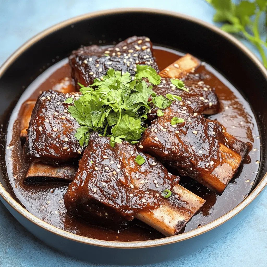 Tender Korean Braised Short Ribs are slow-cooked to perfection, blending rich flavors from soy sauce, garlic, and sesame oil. This dish is a delightful way to spice up your dinner table. Perfect for family gatherings or cozy evenings at home. Save this recipe to impress your guests with its mouthwatering taste!