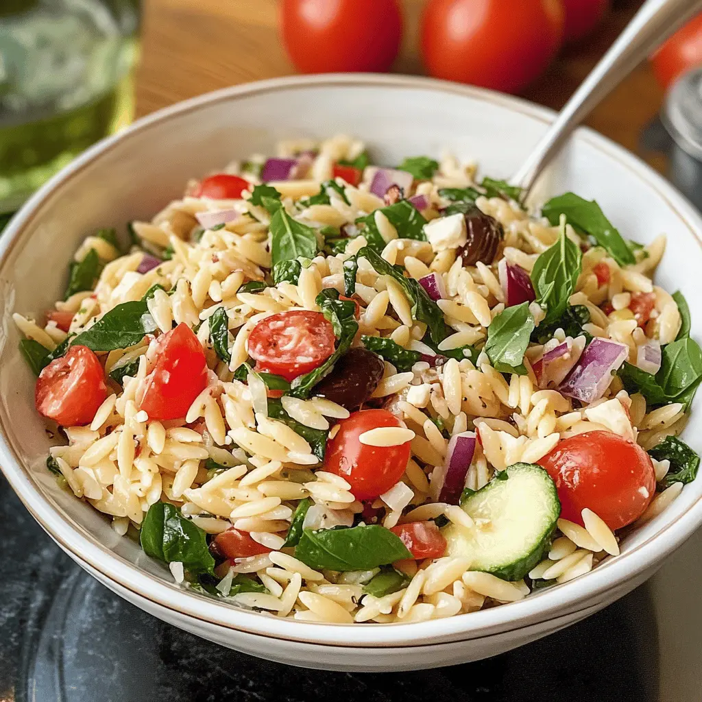 Brighten up your meal with this delicious Orzo Salad! Packed with fresh vegetables, zesty lemon, and a hint of olive oil, it’s perfect for picnics, potlucks, or a light lunch. The chewy orzo pasta adds a delightful texture that everyone will love. Save this recipe for your next gathering or a refreshing weeknight dinner!