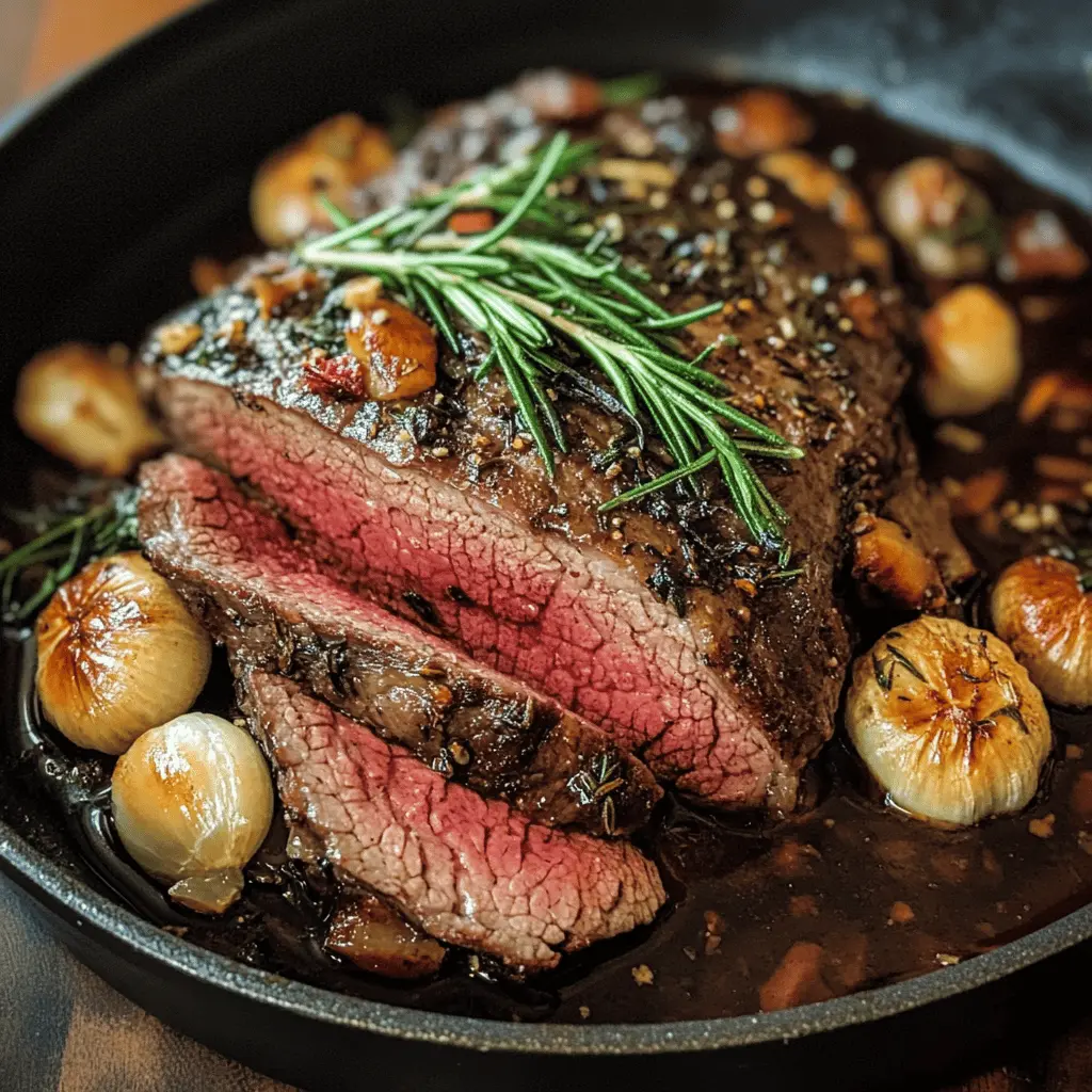 Savory rosemary and garlic roast beef is a delightful centerpiece that's perfect for family dinners or special occasions. This recipe highlights tender, juicy meat infused with aromatic herbs and garlic, making every bite a flavor sensation. Save this recipe for your next gathering or cozy weekend meal, and impress your loved ones with this mouthwatering dish!