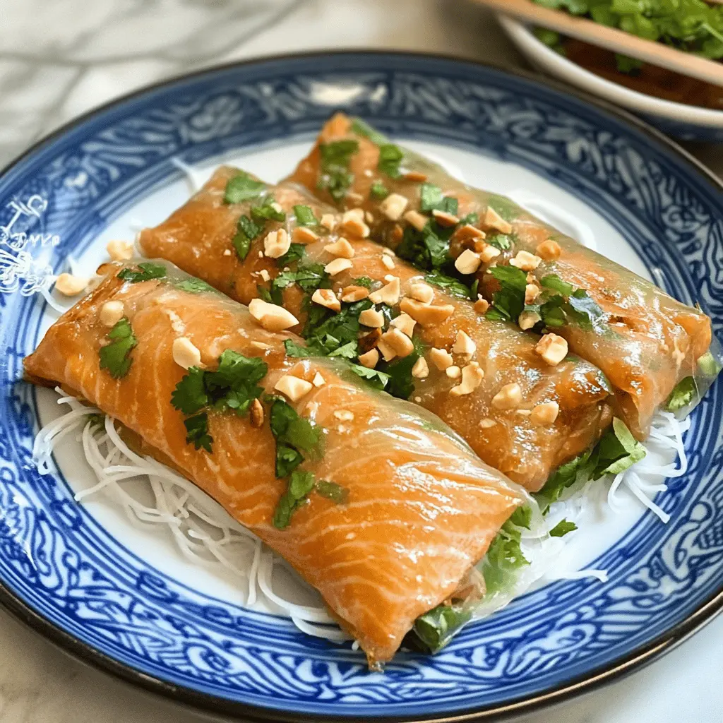 Bring the fresh flavors of Vietnam to your kitchen with these Baked Salmon Spring Rolls! Packed with tender salmon, crunchy veggies, and aromatic herbs, they're a light meal that’s perfect for any occasion. Wrap them up in rice paper and pop them in the oven for a healthy twist. Save this recipe for your next dinner party or family gathering!