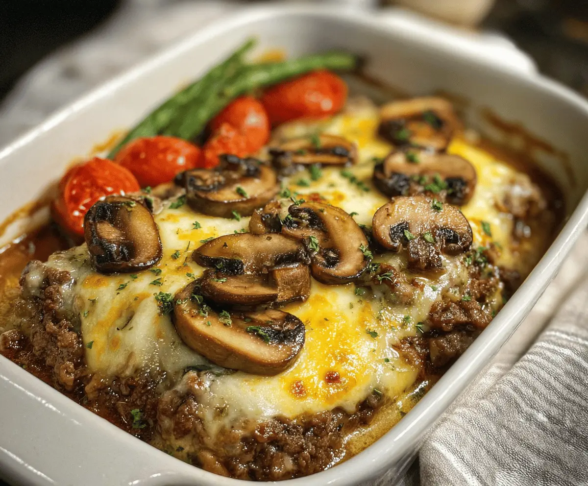 Easy Cheesy Hamburger Mushroom Bake Recipe