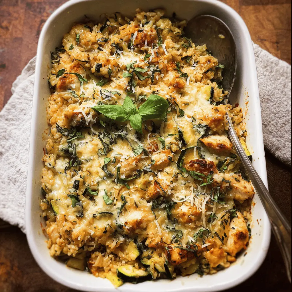 Easy One-Pot Cheesy Zucchini Chicken and Rice