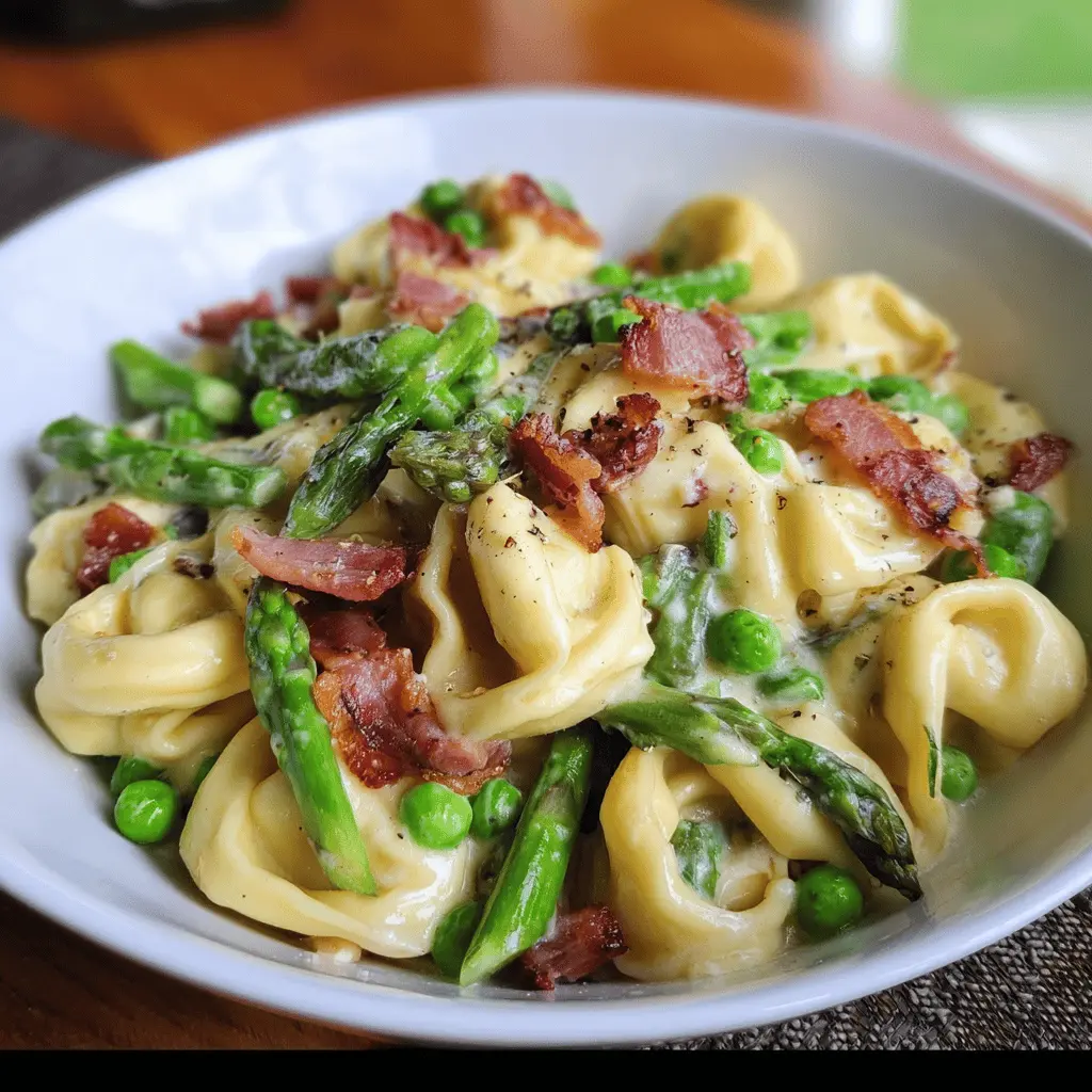 Creamy Tortellini with Peas, Asparagus & Bacon