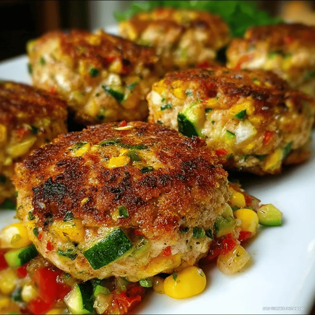 Healthy Chicken Zucchini Burgers with Fresh Corn & Tomato Relish