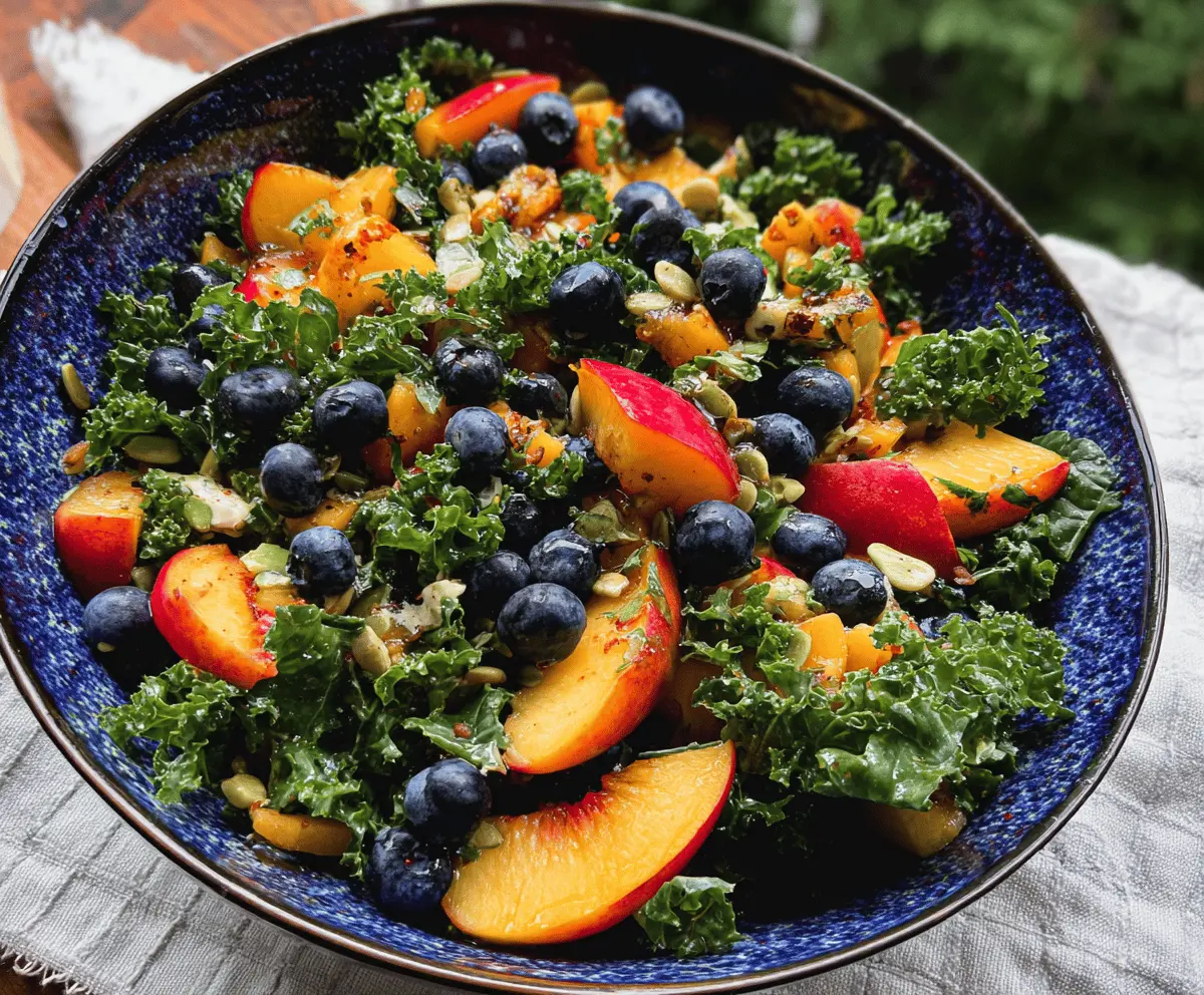Easy Summer Peach and Blueberry Kale Salad