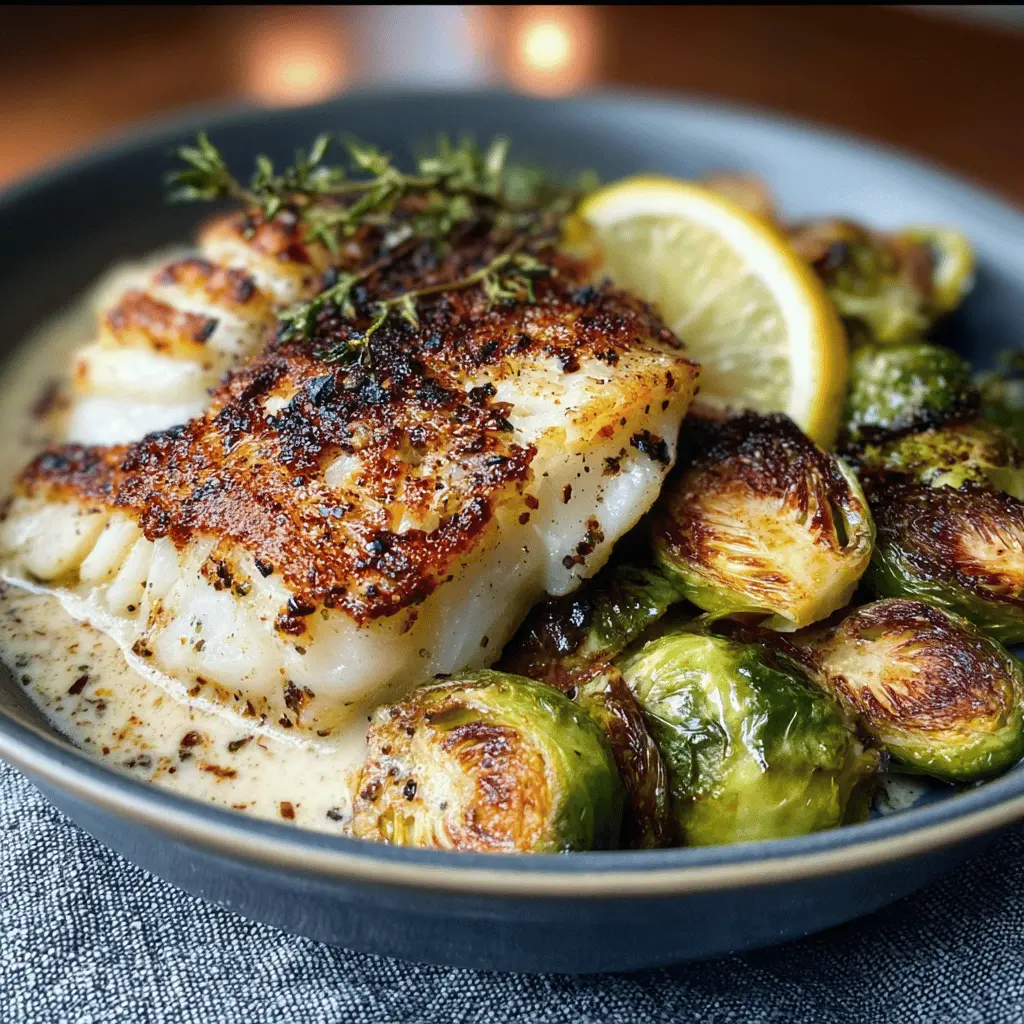 Easy Lemon Garlic Butter Cod with Roasted Brussels Sprouts
