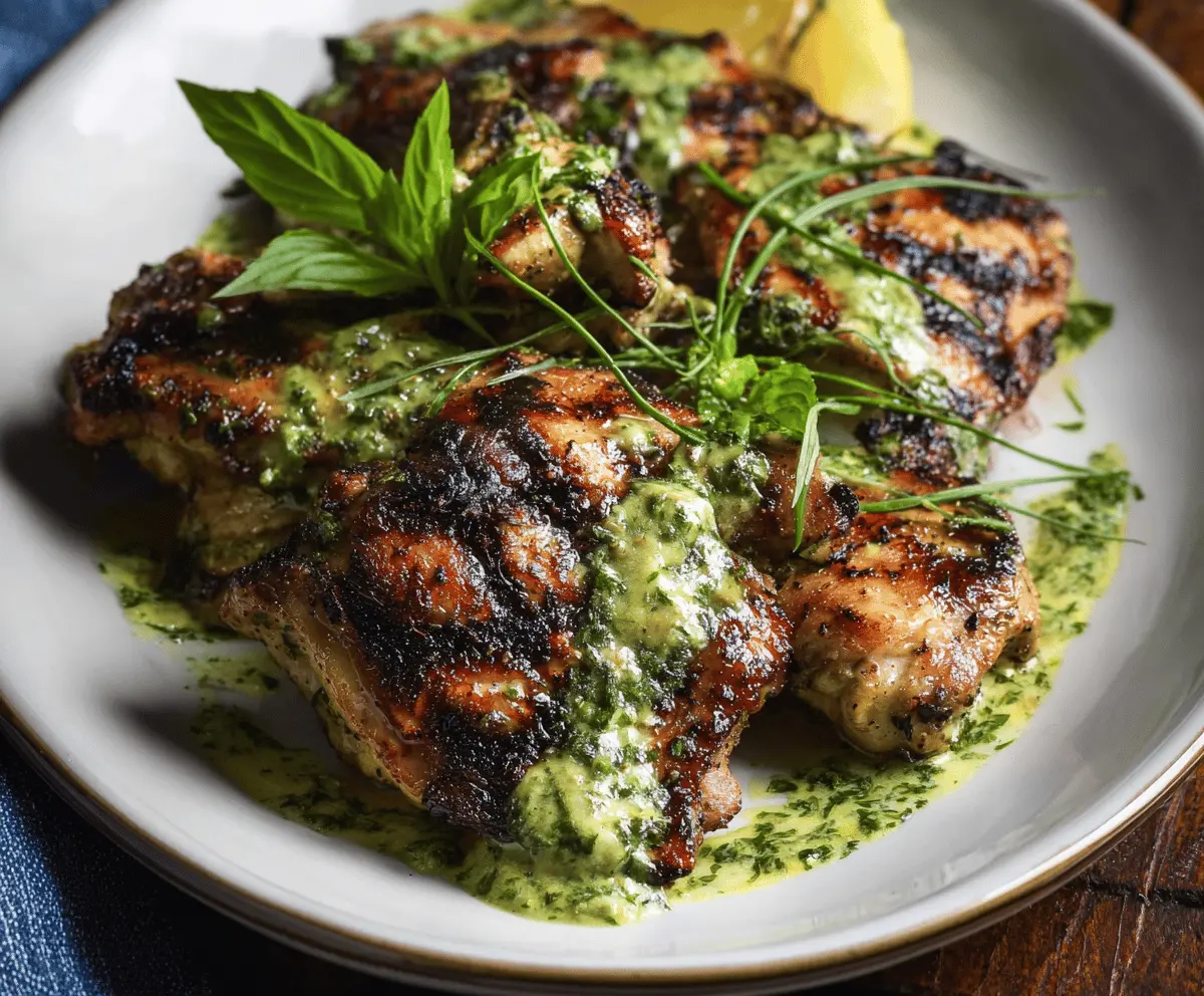 Juicy Grilled Chicken Thighs with Creamy Green Goddess Sauce