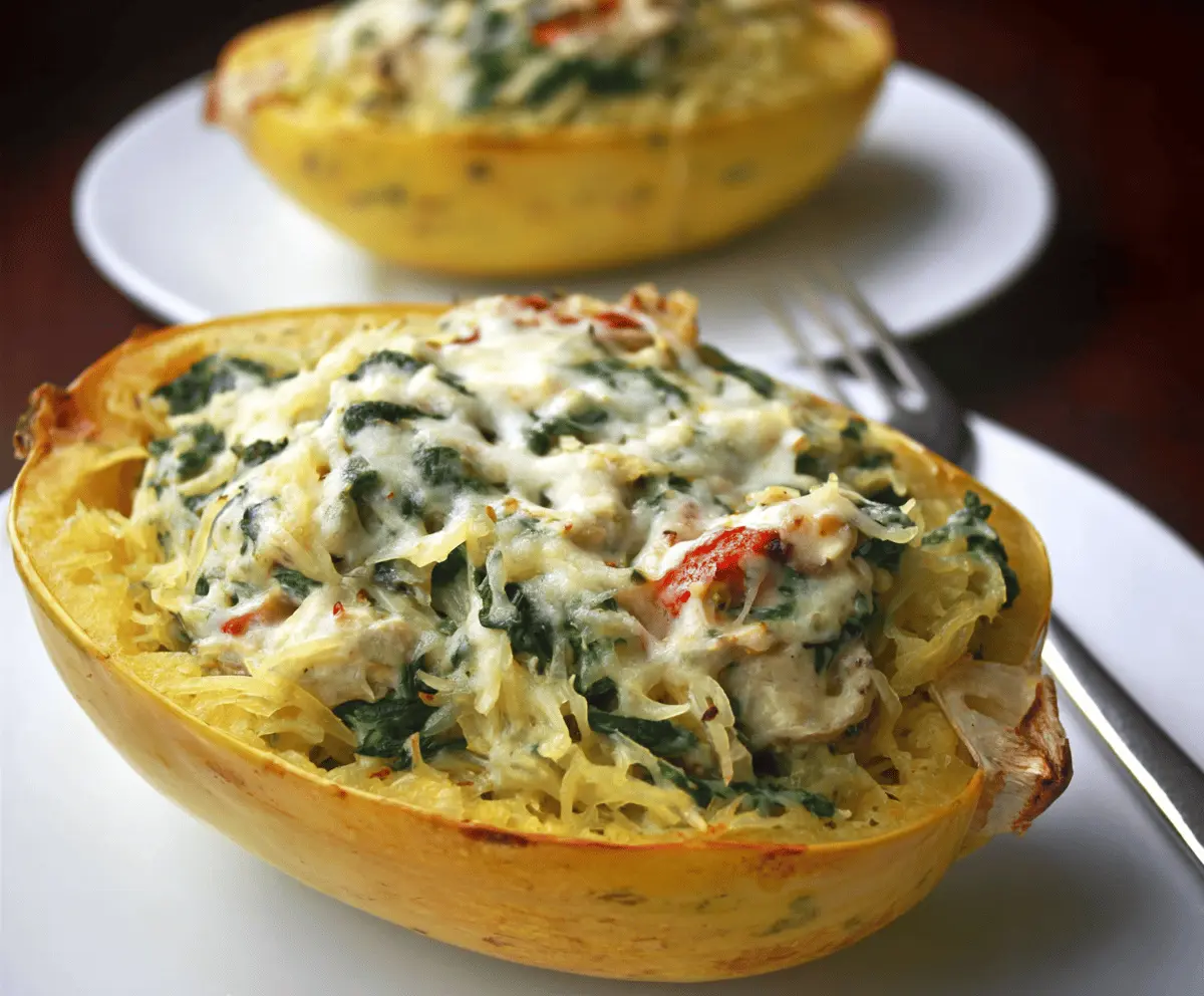 Creamy Spinach and Artichoke Stuffed Spaghetti Squash