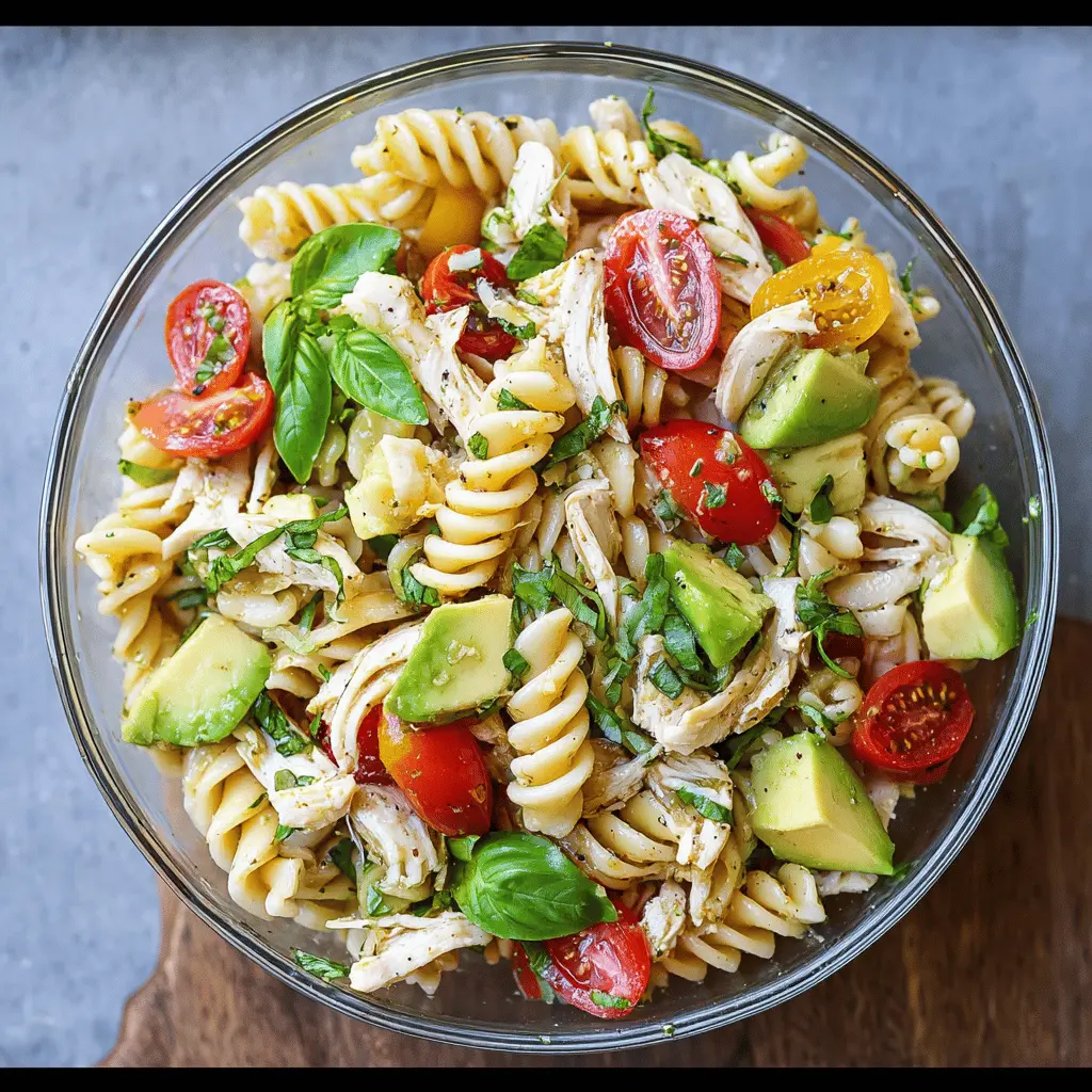 Healthy Chicken Pasta Salad With Avocado and Tomato