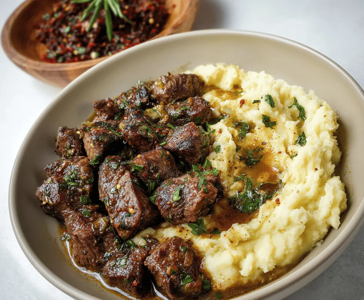 Garlic Butter Steak Bites with Creamy Mash