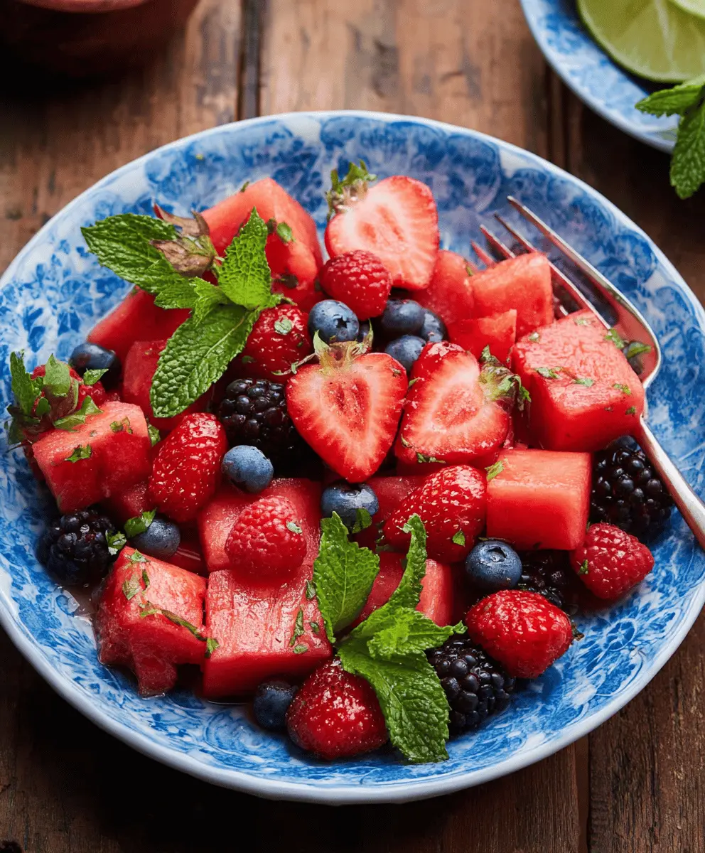 Refreshing Watermelon Berry Salad With Lime Dressing