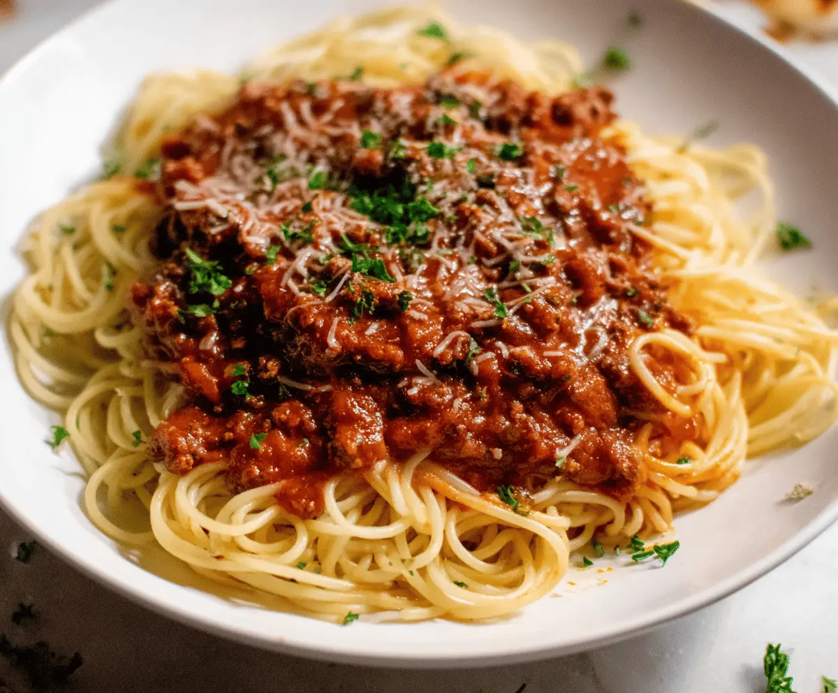 Rich Spaghetti Meat Sauce Made With Red Wine