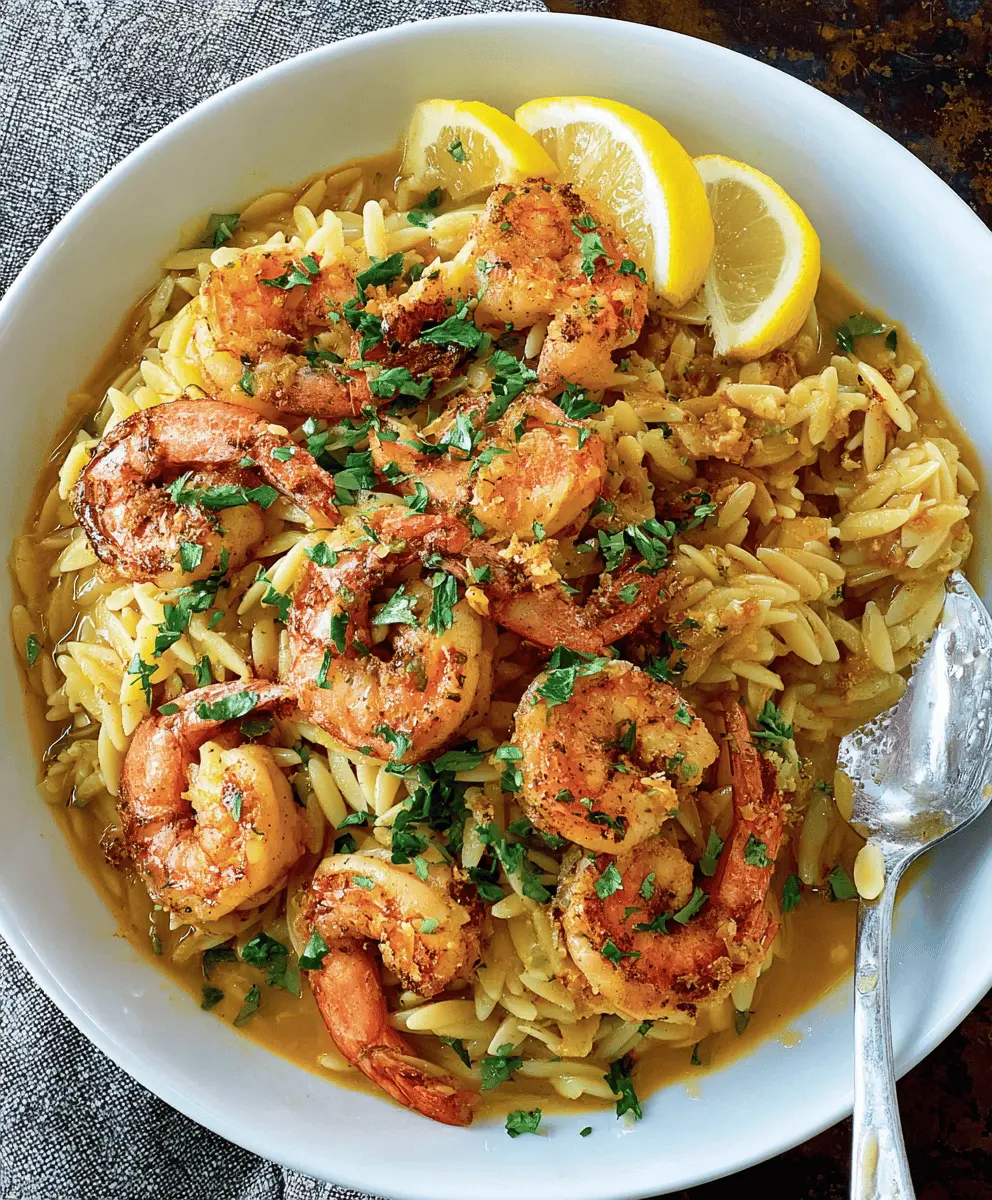 Creamy Shrimp Orzo in Lemon Garlic Sauce