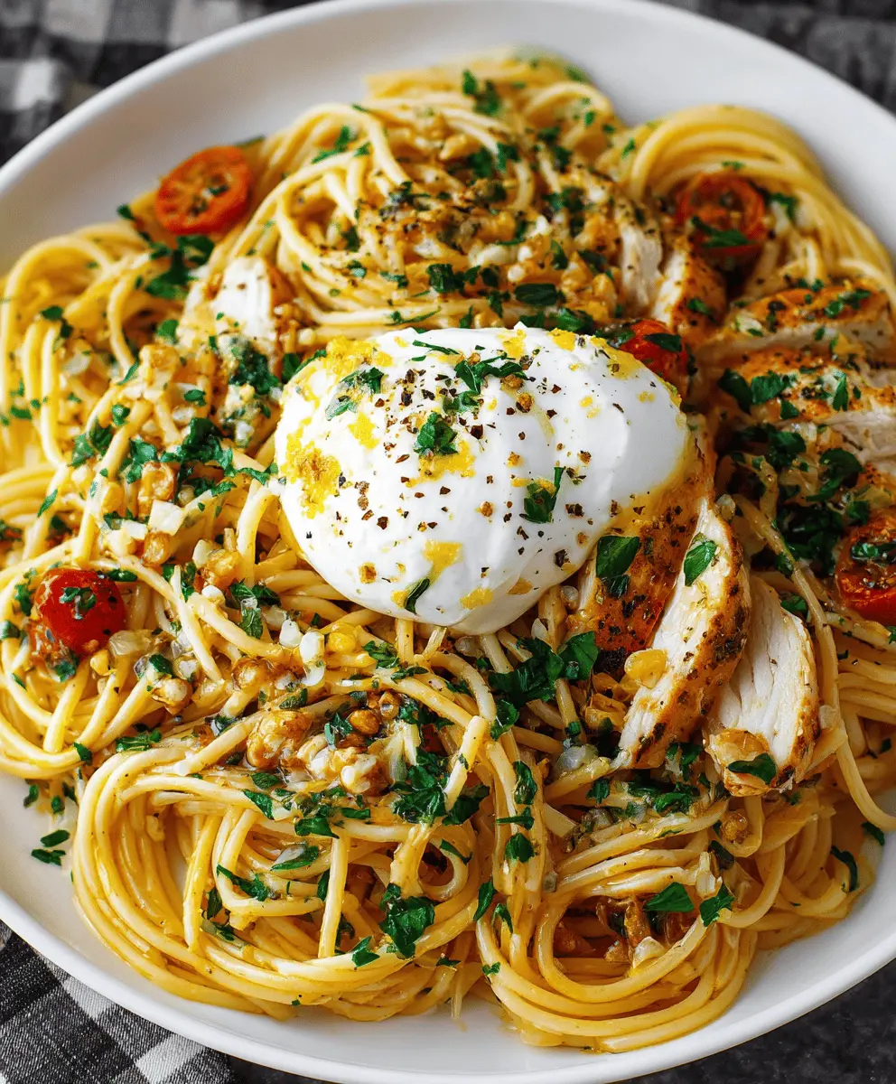 Creamy Chicken Spaghetti With Burrata And Lemon Butter