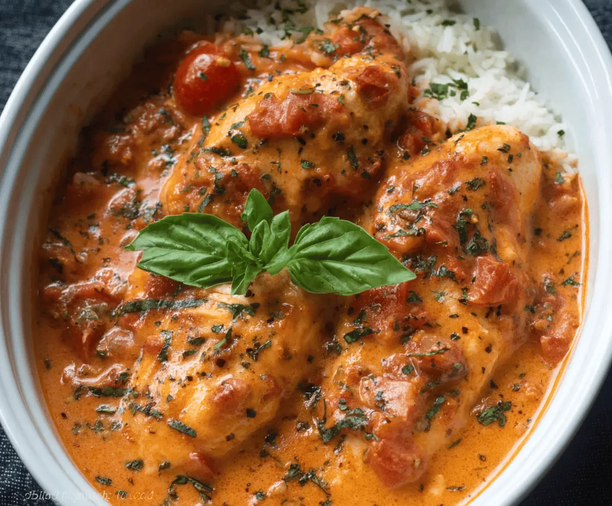 Creamy Tomato Basil Chicken Slow Cooker Recipe