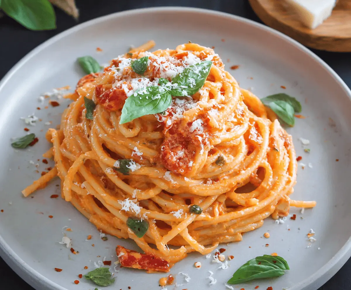 Creamy Cheesy Tomato Garlic Spaghetti Recipe