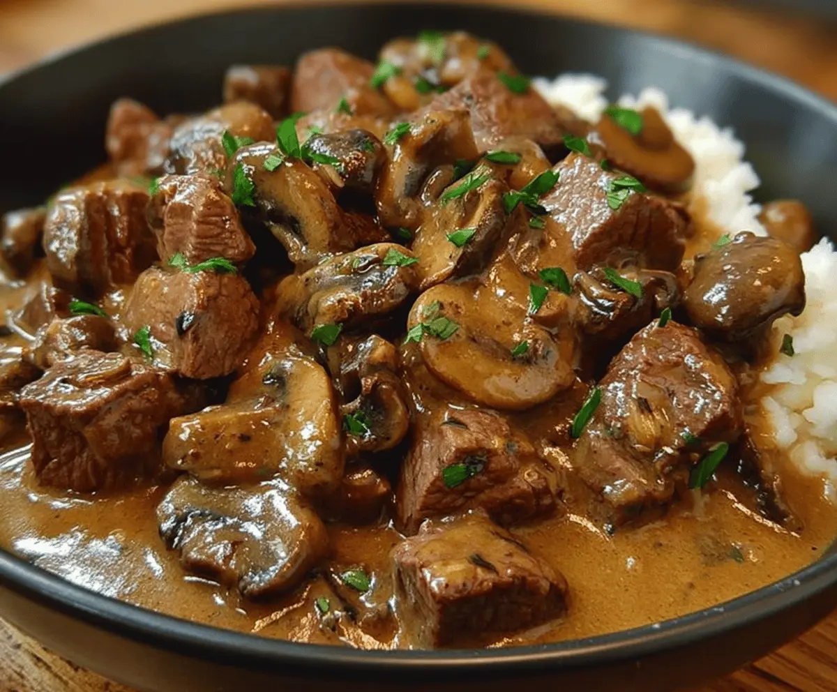 Tender Beef Tips with Creamy Mushroom Gravy