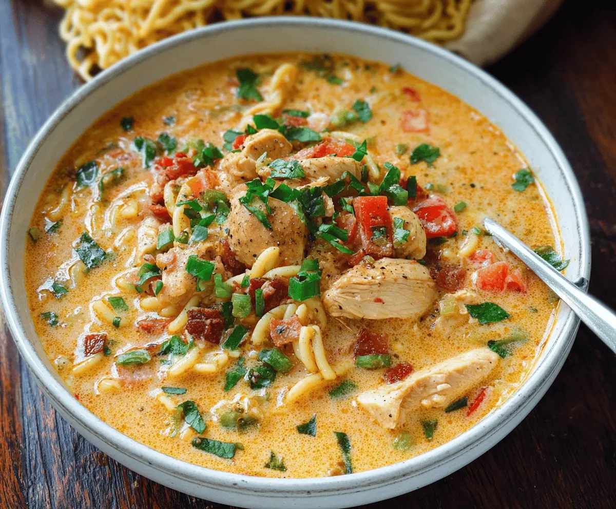 Creamy Parmesan Cajun Chicken Pasta Soup