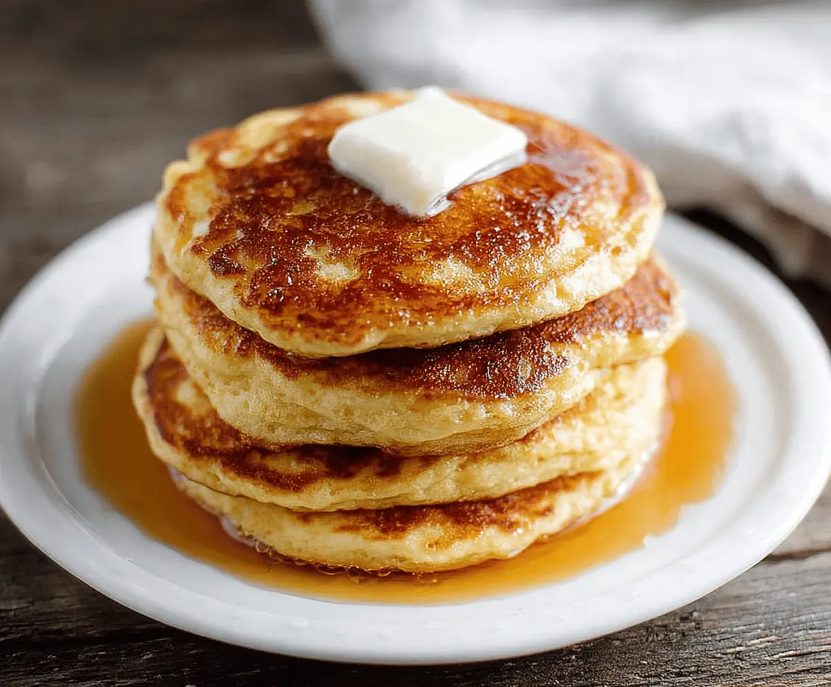 Golden crispy Hoe Cakes served with butter and syrup on a rustic plate, perfect for breakfast or brunch.