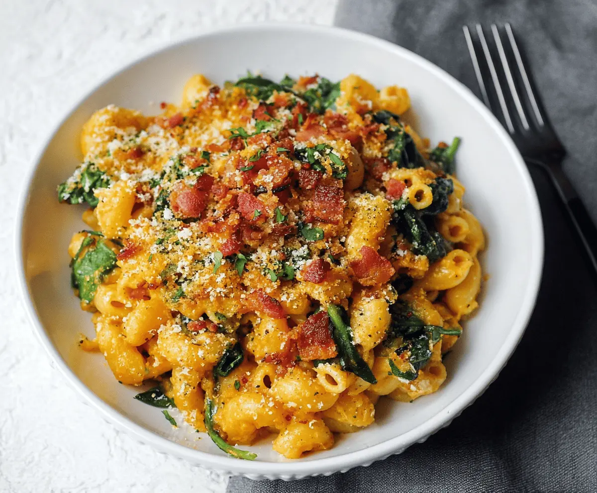 Spinach Bacon Pumpkin Mac and Cheese 
