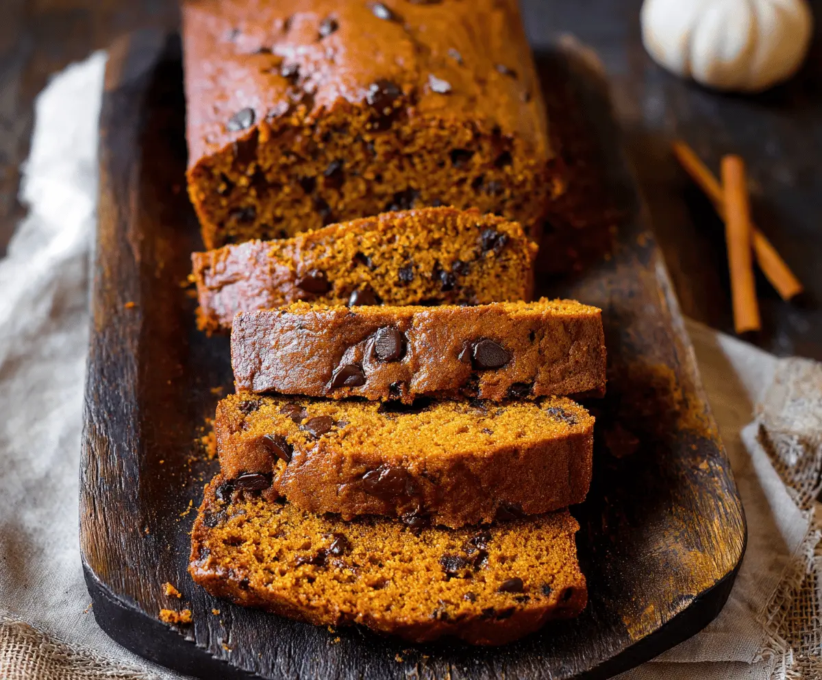 Delicious homemade sweet pumpkin spice bread topped with a dusting of cinnamon, perfect for fall baking