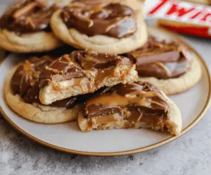 Delicious Ultimate Twix Cookies featuring gooey caramel, crunchy cookie base, and smooth chocolate coating, perfect for dessert lovers