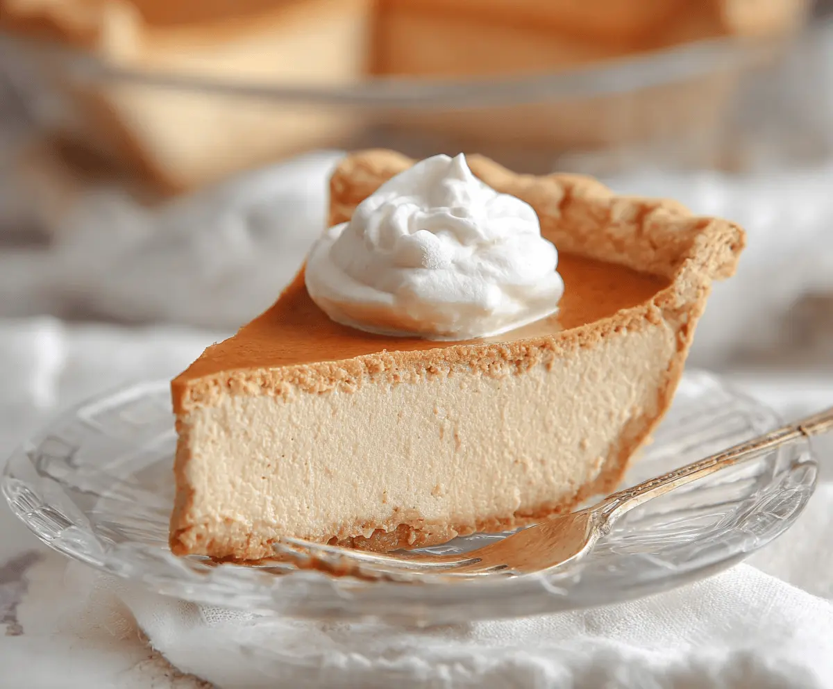 Creamy white pumpkin pie topped with whipped cream and cinnamon, served on a decorative plate, perfect for fall dessert lovers.