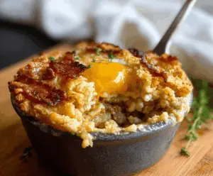 Delicious homemade Breakfast Pot Pie featuring a golden flaky crust filled with eggs, cheese, vegetables, and breakfast meats, served hot and ready to enjoy.