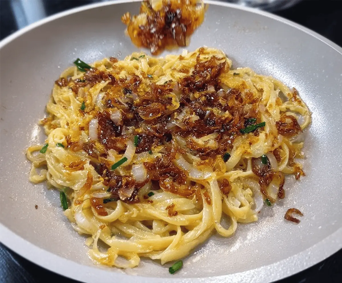 Caramelized Onion Pasta with Chilli Oil