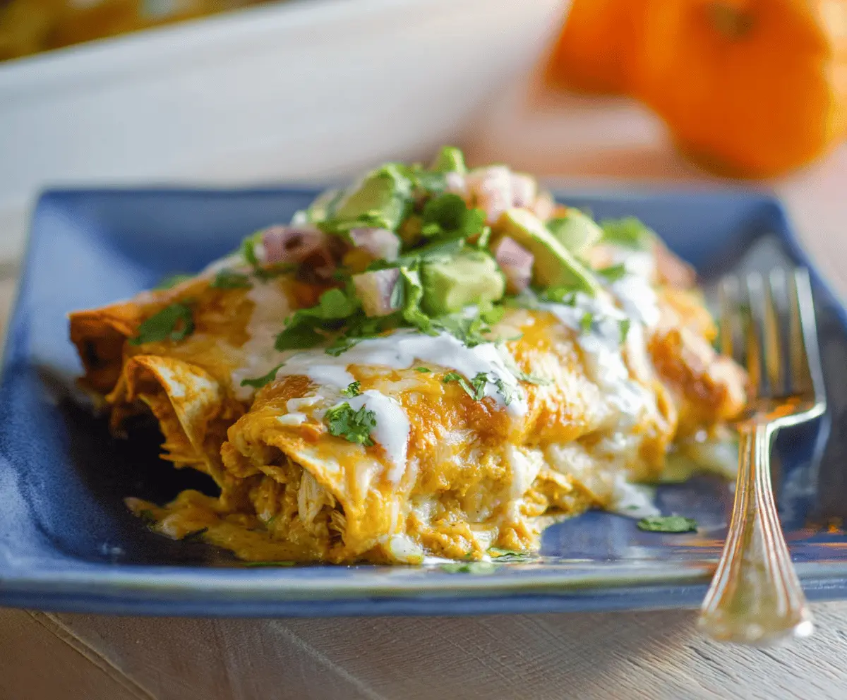 Creamy Pumpkin Chicken Enchiladas