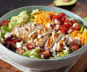 Fresh Zesty Southwest Chicken Salad with grilled chicken, vibrant vegetables, and flavorful spices served in a bowl