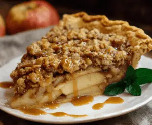 Delicious homemade apple streusel pie with golden crust and crumbly topping
