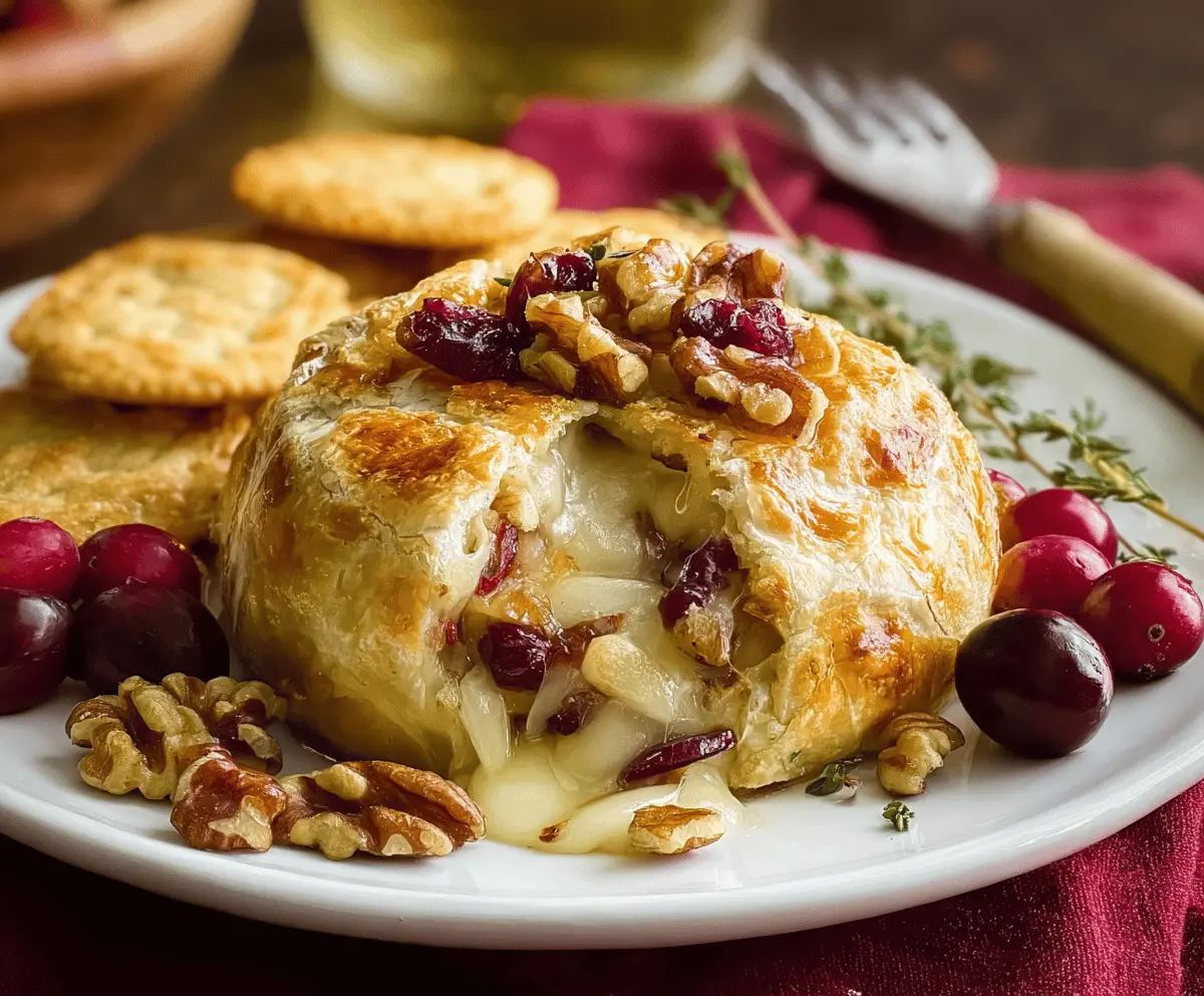 Baked Stuffed Brie with Cranberries and Walnuts