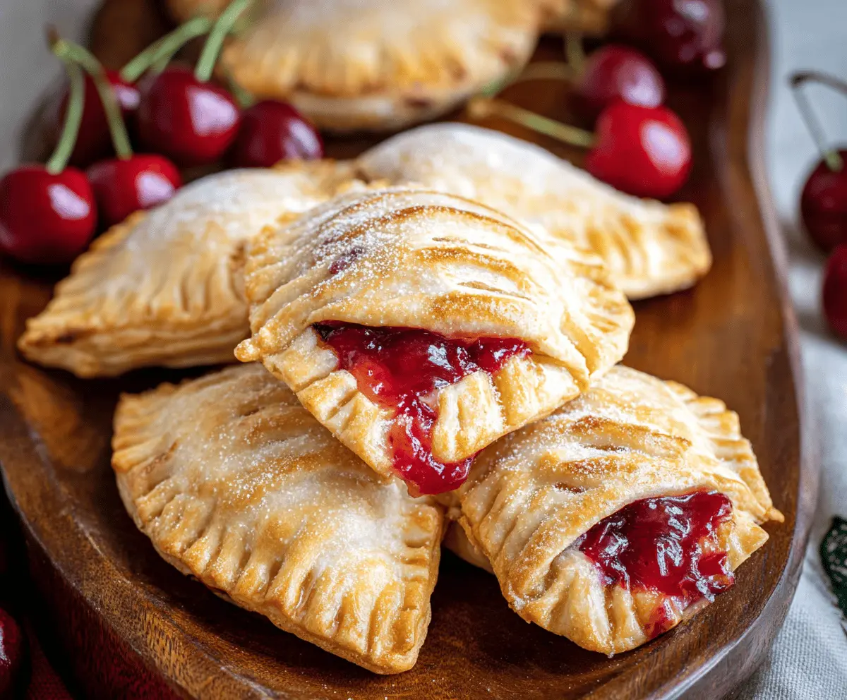 Delicious homemade cherry hand pies with flaky golden crust and juicy cherry filling