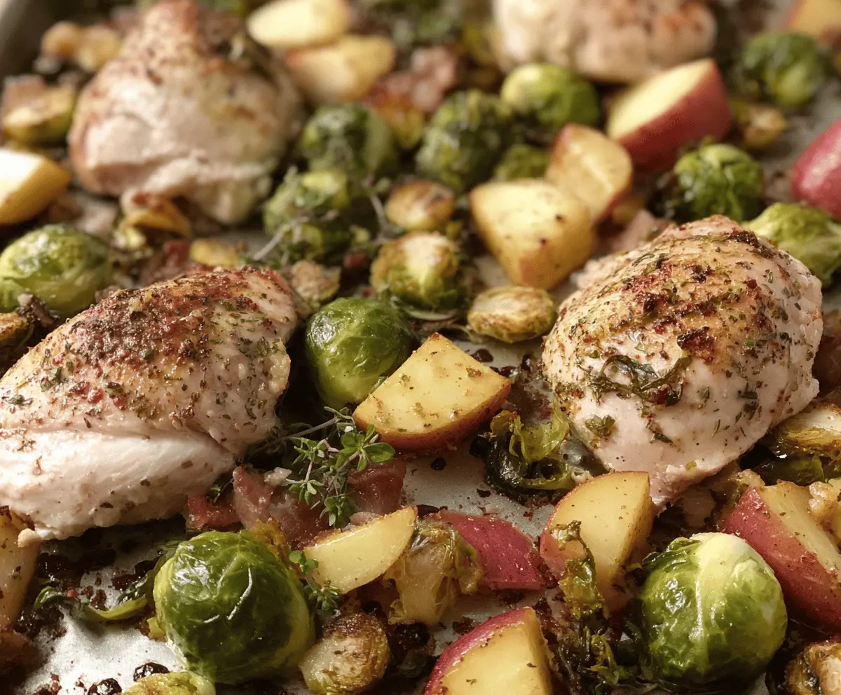 Chicken, Apple and Brussels Sprout Sheet Pan Dinner