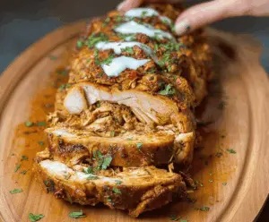 Delicious homemade chicken shawarma baked in a loaf pan, perfect for a flavorful Mediterranean meal.