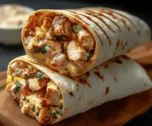 Delicious grilled chicken burrito with chipotle and ranch flavors, perfect for a flavorful meal.