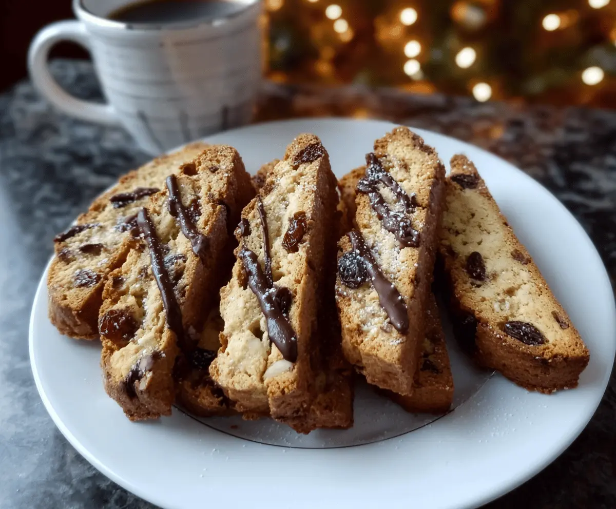 Delicious homemade Christmas biscotti with festive decorations and holiday colors.