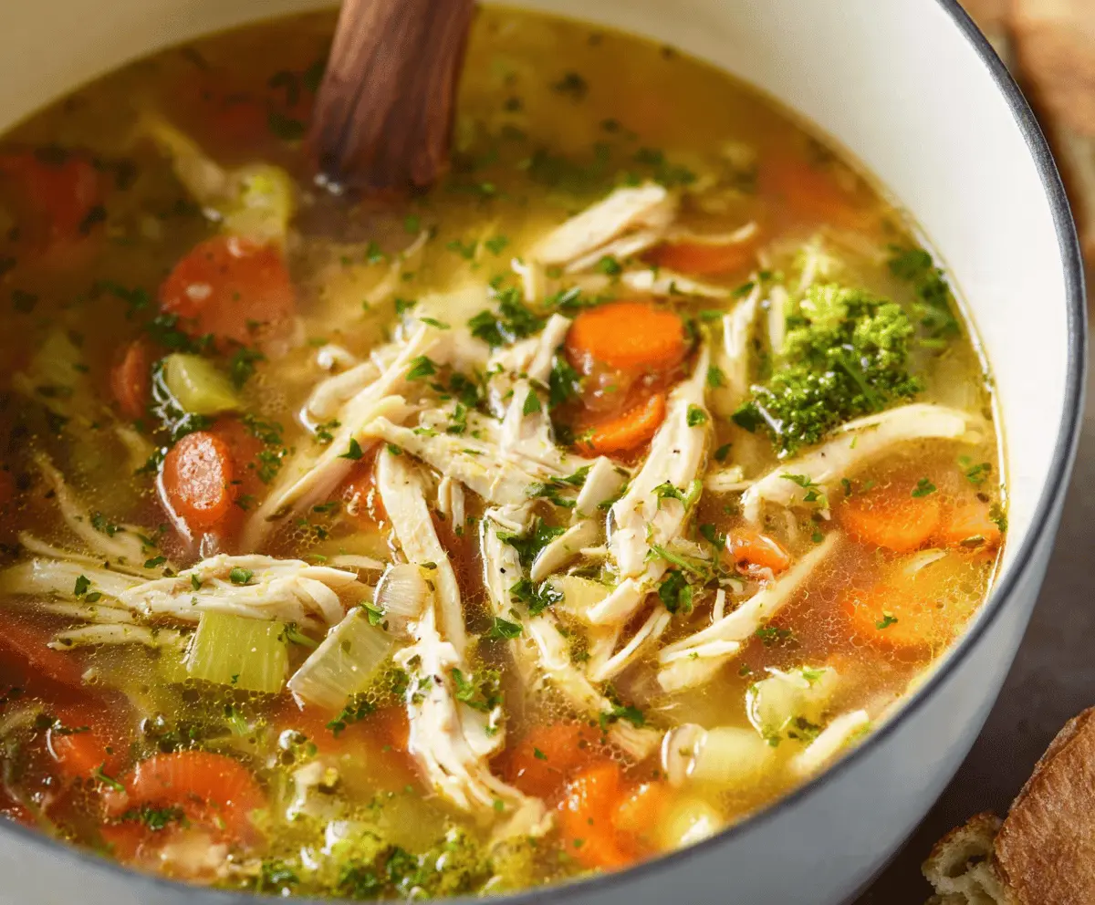 Healthy Detox Chicken Soup with fresh vegetables and herbs, perfect for cleansing your body.