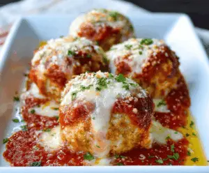 Delicious baked chicken parmesan meatballs on a plate ready to serve