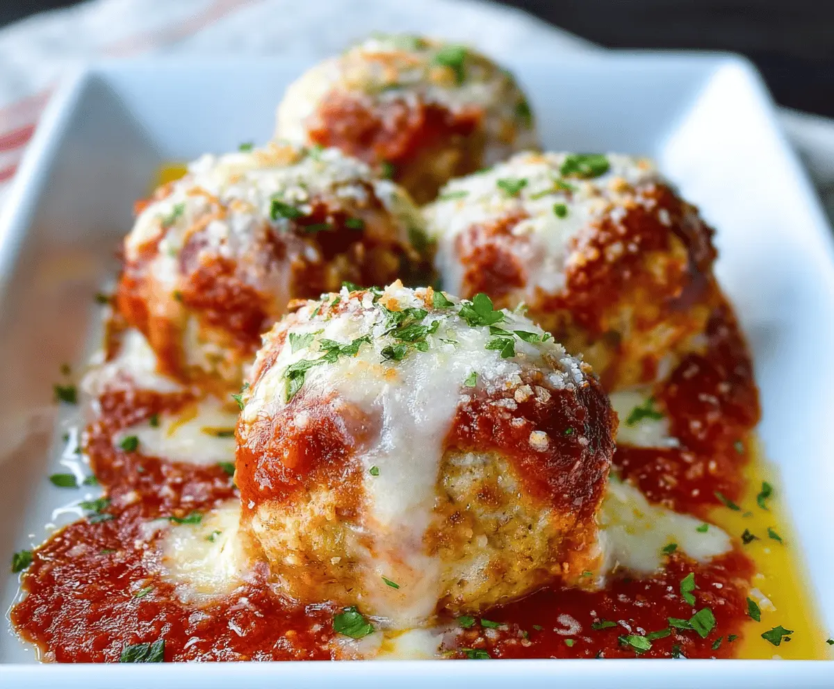 Delicious baked chicken parmesan meatballs on a plate ready to serve