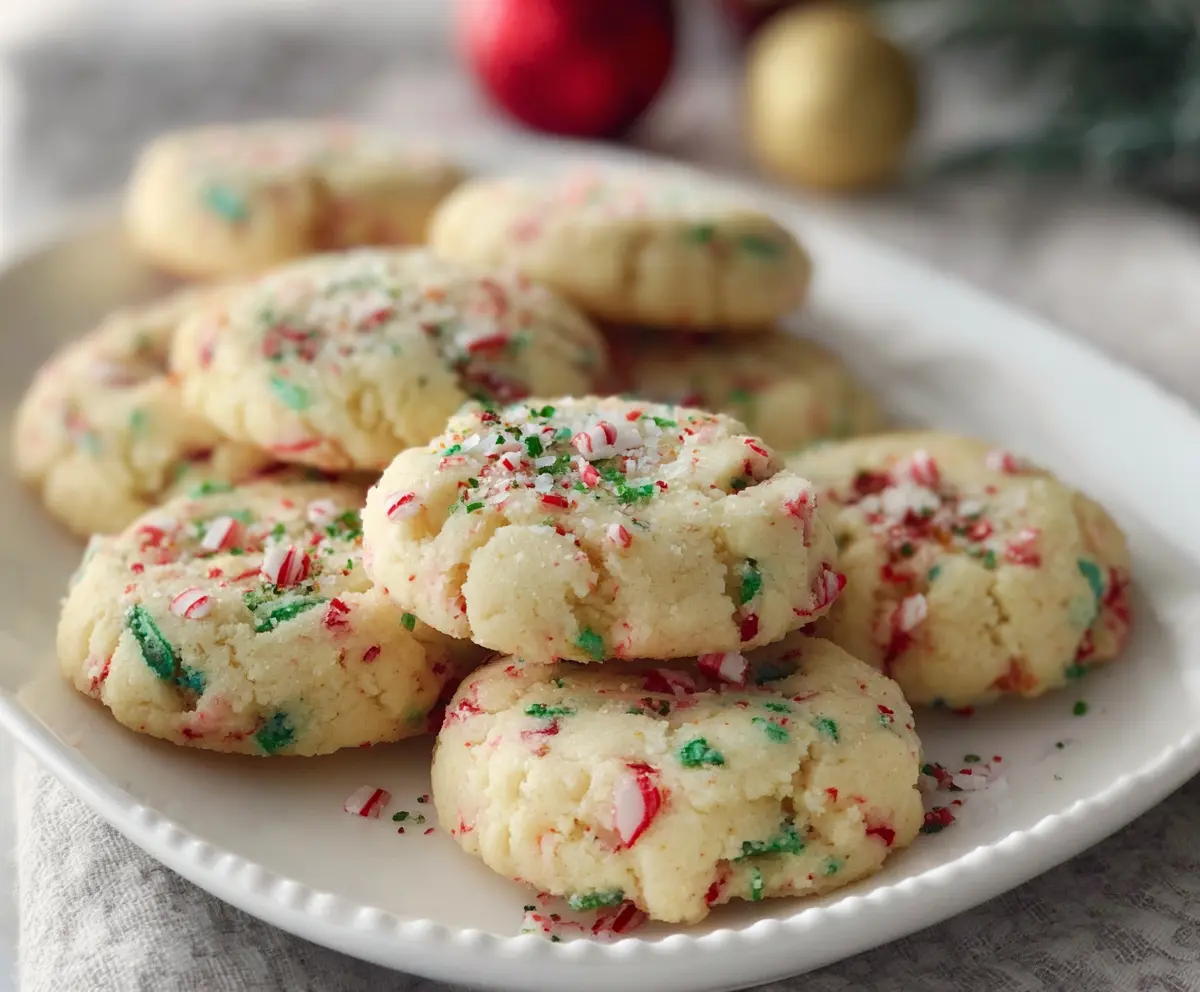 Easy Candy Cane Whipped Shortbread Cookies