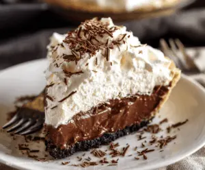 Delicious Hershey Pie with a chocolate crust and creamy chocolate filling topping
