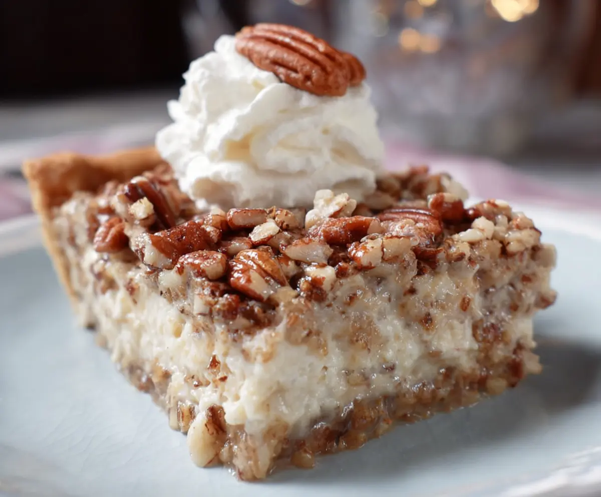 Decadent pecan cream deep dish pie with a golden crust and rich nut filling