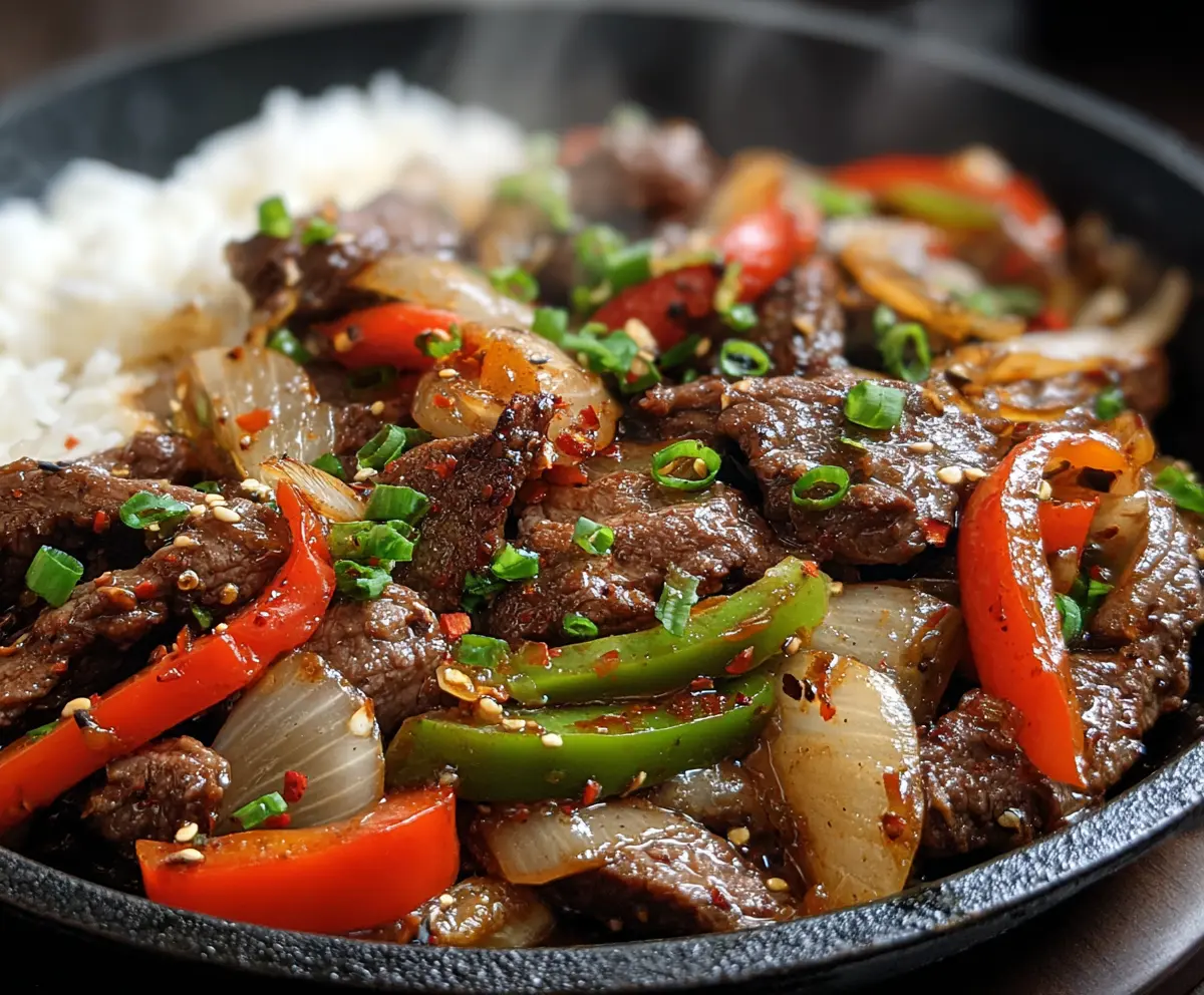 Sizzling Chinese Pepper Steak with Onions