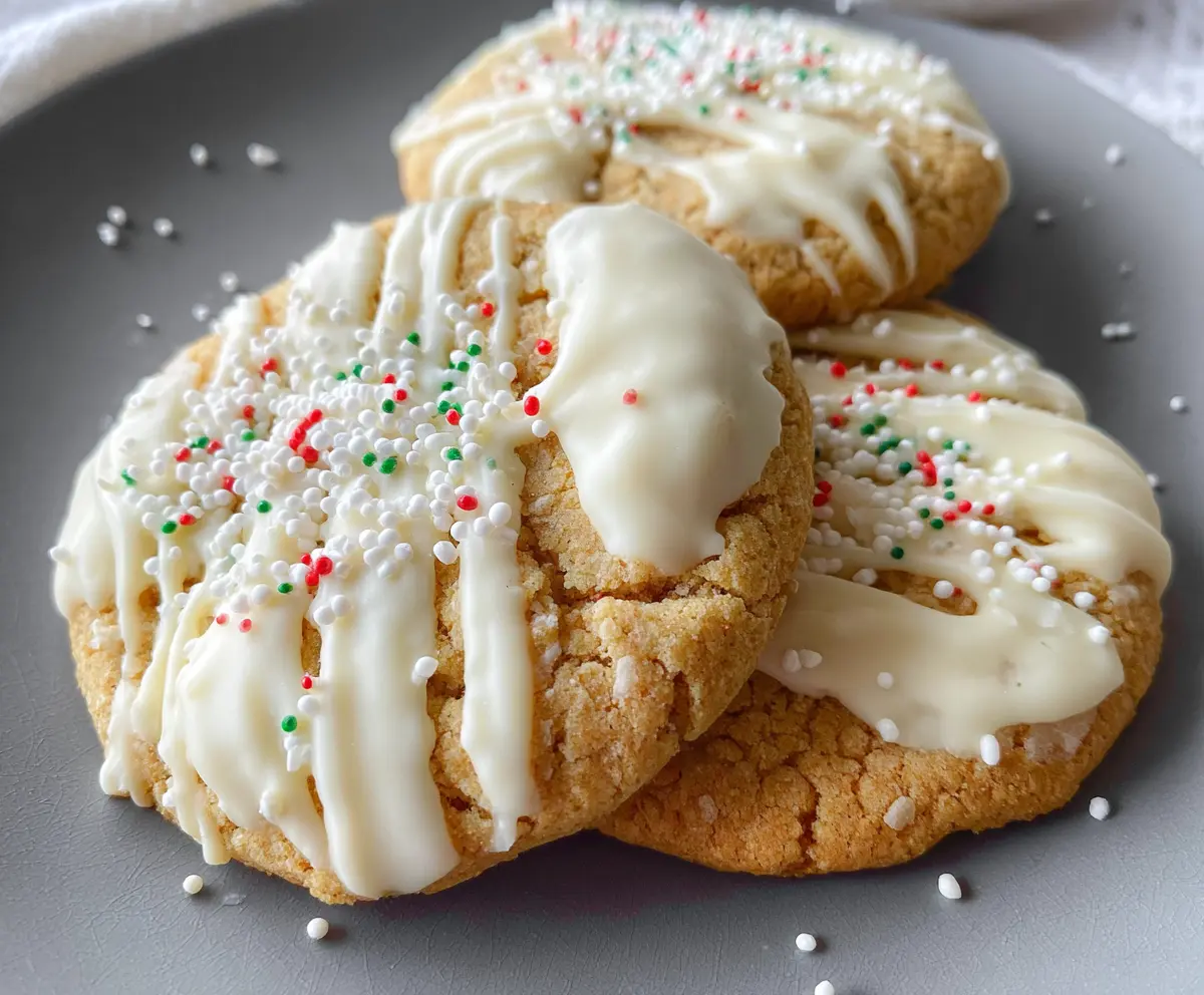 Delicious white chocolate covered eggnog cookies on a festive platter perfect for holiday treats.