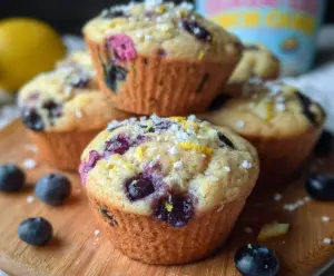 Delicious Blueberry Lemon Cake Muffins with fresh blueberries and zesty lemon glaze.